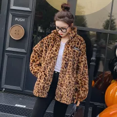 Coat Autumn And Winter Loose Lamb Wool Sweater Thick And Velvet Wild Leopard Print Cardigan Top - Leopard - View 1