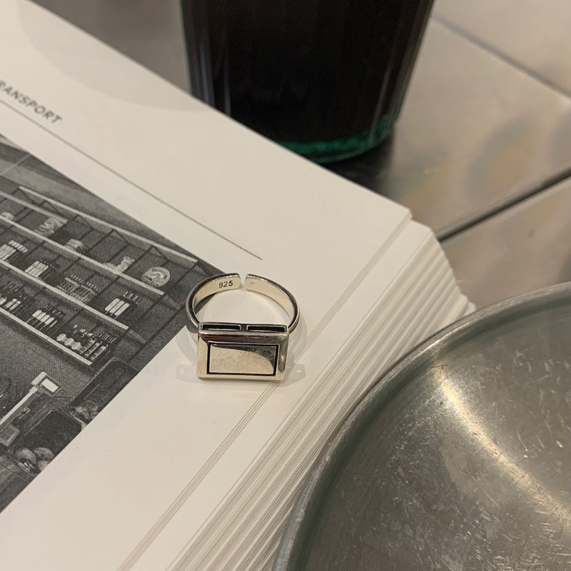 خاتم فضة إسترلينية عيار 925 بتصميم هندسي ماسي رجعي قابل للتعديل للنساء، طابع شخصي بأسلوب ياباني وكوري جديد