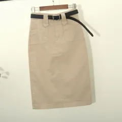 Denim Skirt Women Summer Casual High Waist Pacakge Hip Split Knee Length Ol Jeans Skirt - Khaki - View 1