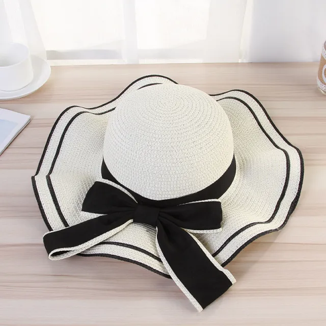 Summer Sun Hat Women Straw Hats Sunshade Panama Fashion Bow Beach Hat Foldable Travel Caps White - Shop at LoveMi