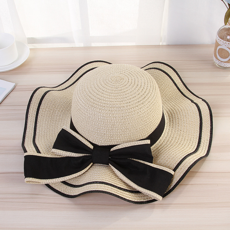 Summer Sun Hat Women Straw Hats Sunshade Panama Fashion Bow Beach Hat Foldable Travel Caps Beige - Shop at LoveMi