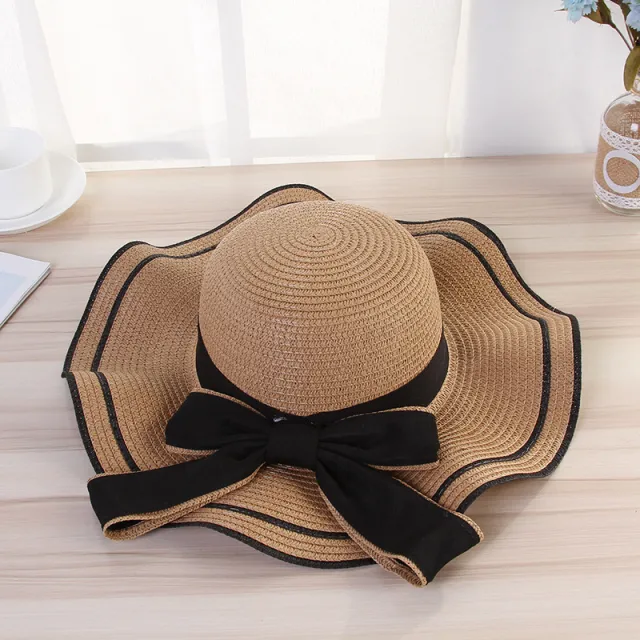 Summer Sun Hat Women Straw Hats Sunshade Panama Fashion Bow Beach Hat Foldable Travel Caps Khaki - Shop at LoveMi