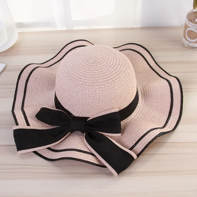 Summer Sun Hat Women Straw Hats Sunshade Panama Fashion Bow Beach Hat Foldable Travel Caps Pink - Shop at LoveMi
