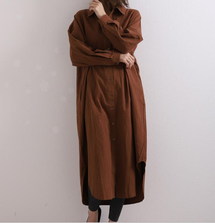 Over-length Over-the-knee Shirt Solid Color Lapel Cardigan Shirt