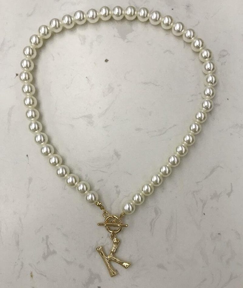 Abs Imitation Pearl 26 English Letter Pendant Necklace