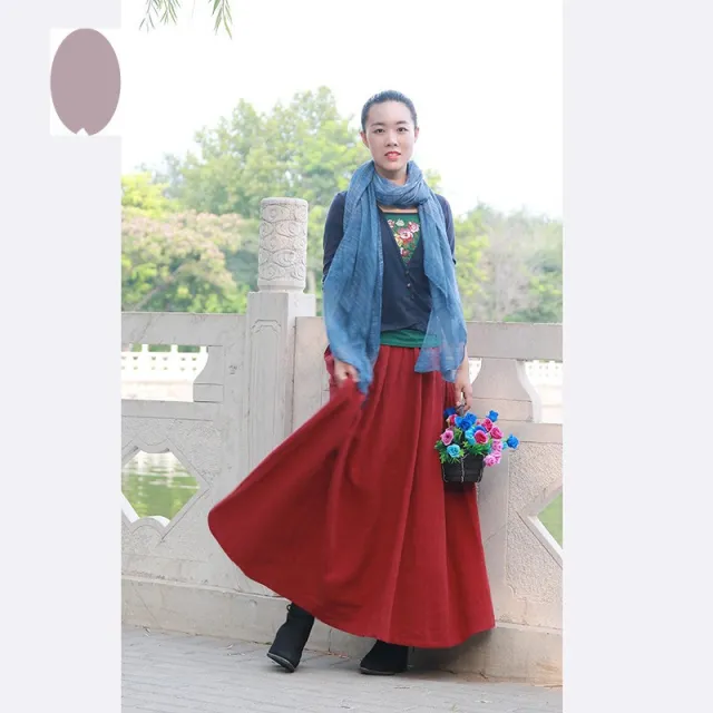 Long Maxi Cotton Linen Autumn Light Burgundy - Shop at LoveMi