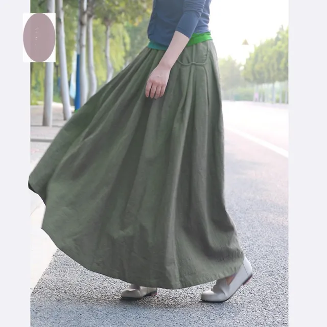 Long Maxi Cotton Linen Autumn Army Green - Shop at LoveMi