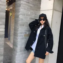 Denim Jacket Women'S Mid-Length Black Spring And Autumn Loose Large Size Net Red All-Match Student Jacket - Black - View 1