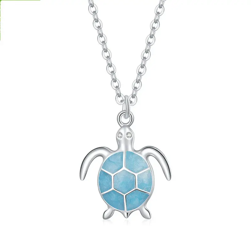 Silvery Blue Turtle 925 Silver Earrings Necklace Set Creative Cute Animal Turtle Jewelry