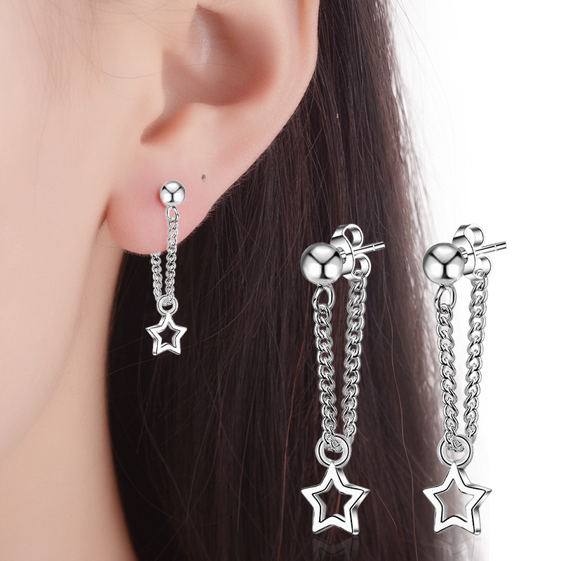 Heart Jewelry Korean Fashion Hollow Glossy Back Hanging Pentagram Earrings Ear Jewelry