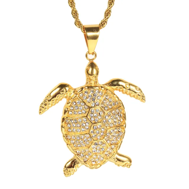 European And American Foreign Trade Gold With Diamonds Animal Turtle Pendant Necklace Male Titanium Steel Hip Hop Accessories Cross Border E Commer... Pendant With Chain - Shop at LoveMi