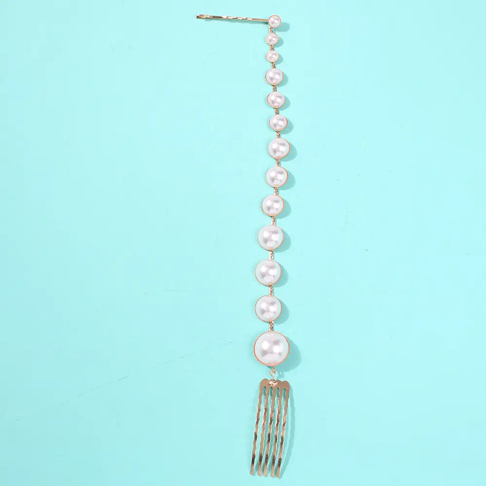 Personalized Fashion Retro Long One Word Clip  Pearl Hairpin Girl