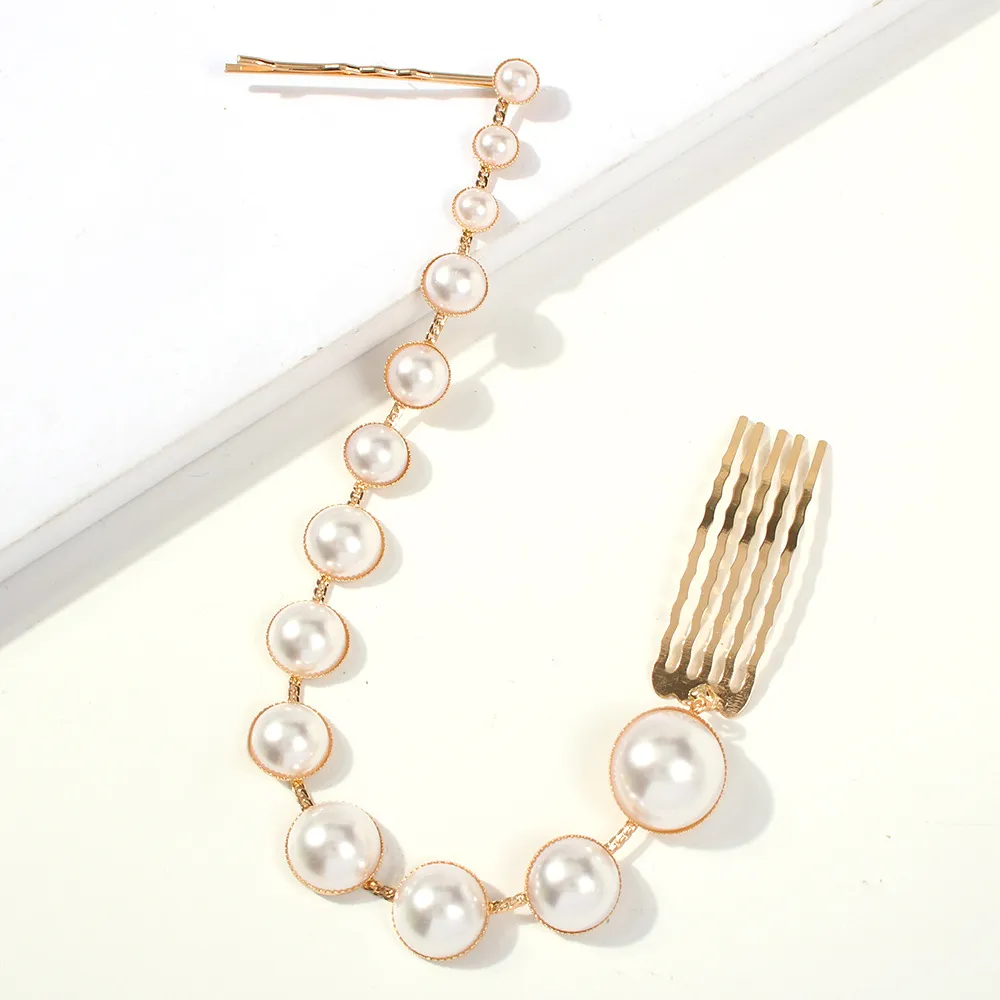 Personalized Fashion Retro Long One Word Clip Pearl Hairpin Girl - Gold