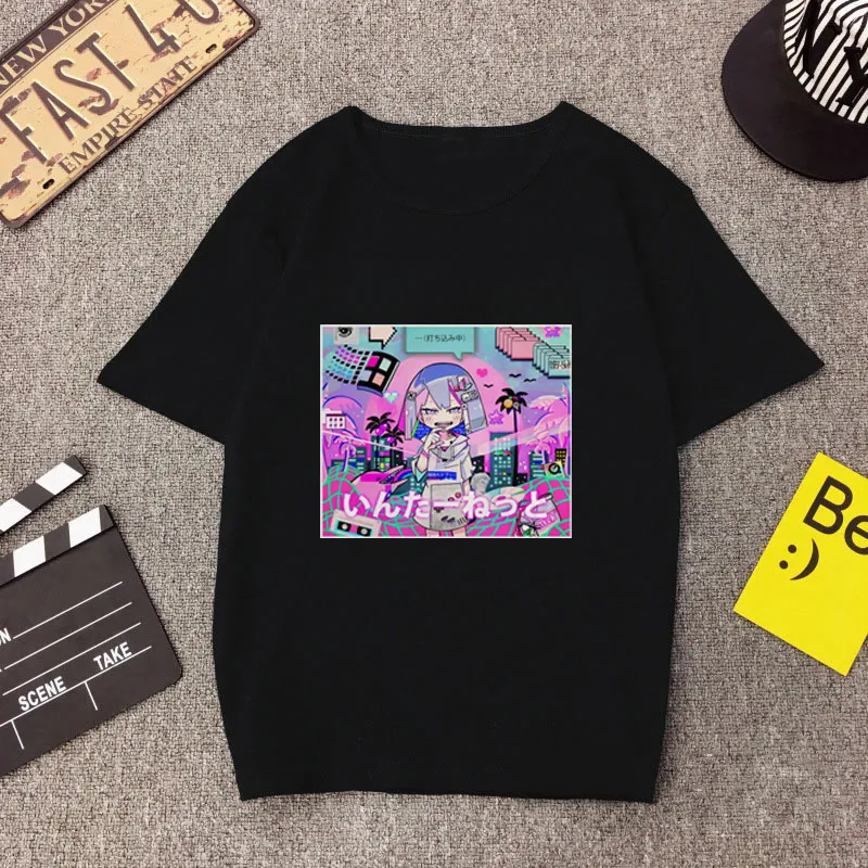 Harajuku Style Women'S Clothing Personality All-Match Round Neck Pullover Short Sleeve T-Shirt