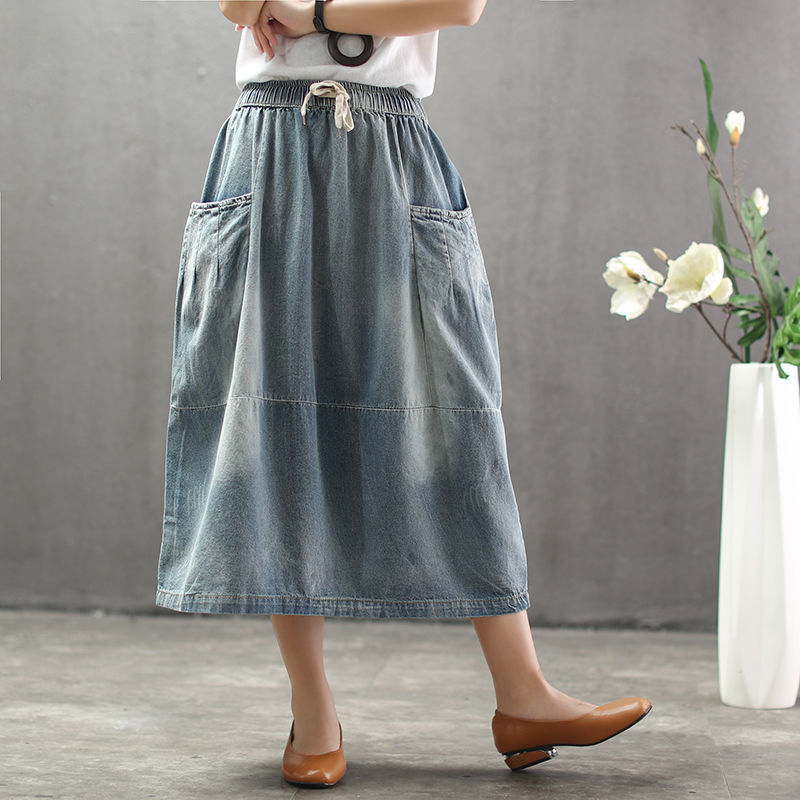 Title 5, Womens Versatile Denim Skirts, Thin, Big Pocke...