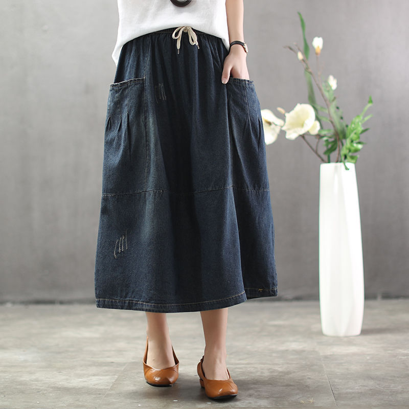 Title 7, Womens Versatile Denim Skirts, Thin, Big Pocke...