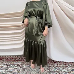 Ramadan Eid Mubarak Kaftan Dubai Abaya Turkey Islam Muslim Fashion Women Hijab Dress Caftan Marocain Dresses Vestidos Robe Femme - Green - View 1