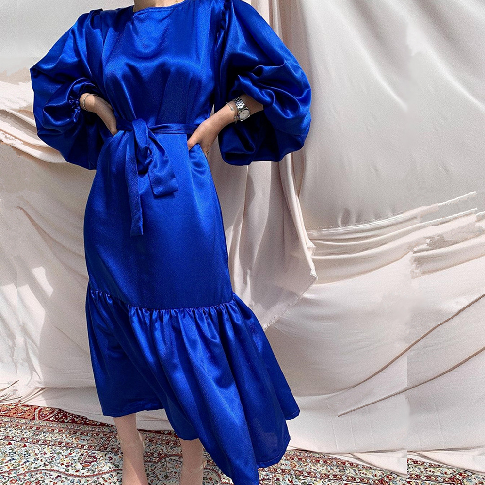 Ramadan Eid Mubarak Kaftan Dubai Abaya Turkey Islam Muslim Fashion Women Hijab Dress Caftan Marocain Dresses Vestidos Robe Femme Blue - Shop at LoveMi