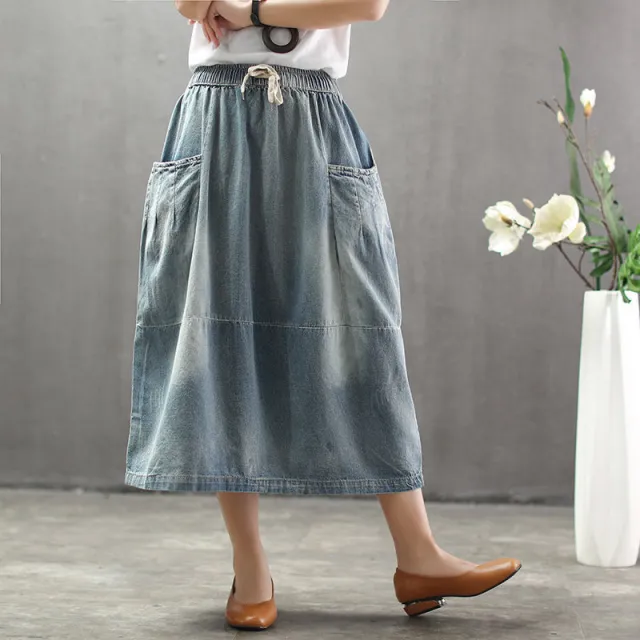 All match Denim Skirts Are Thin, Big Pockets, Mid length Women's Skirts, And A line Skirts Light Blue - Shop at LoveMi