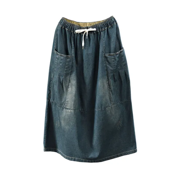 All match Denim Skirts Are Thin, Big Pockets, Mid length Women's Skirts, And A line Skirts Blue - Shop at LoveMi