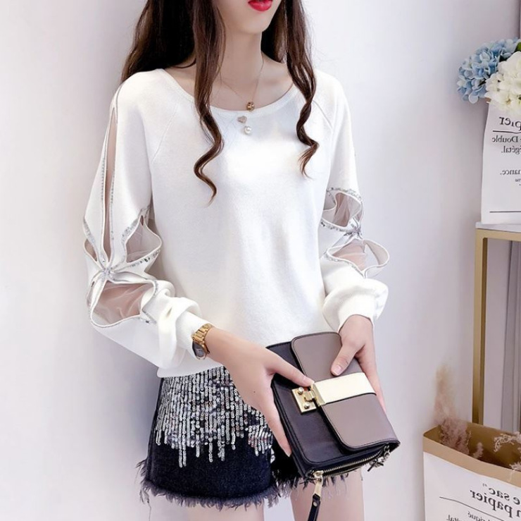 Title 8, Sequined Hollow Long Sleeve Knit Sweater Loose ...