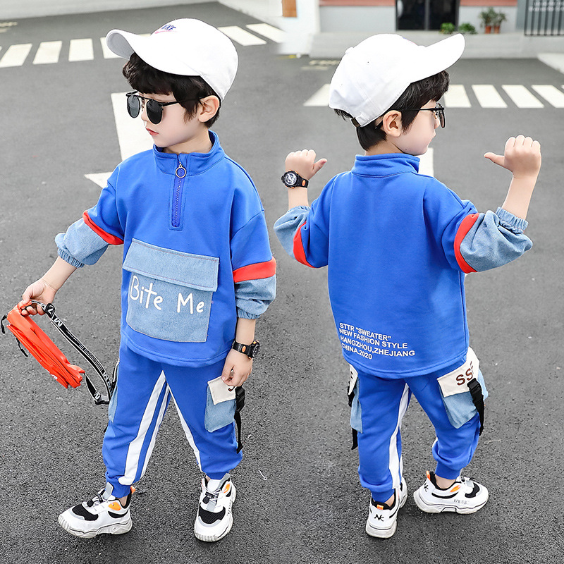 Spring New Boys Denim Stitching Suit Children's Print