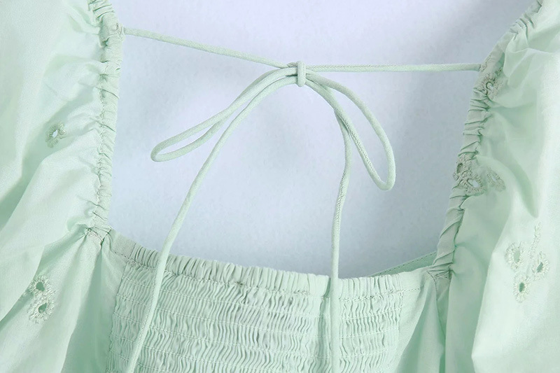 French Square Collar Flared Sleeve Hollow Embroidered Lace-Up Shirt