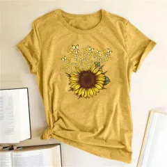 Creative Giraffe Short Sleeve T-shirt Women - Yellow - View 1