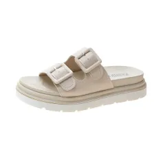 Platform Slippers Sandals Women Buckle Slippers Thick Sole Sandals Women Shoes Summer Leisure Hollow Open Toe Slides - White - View 1