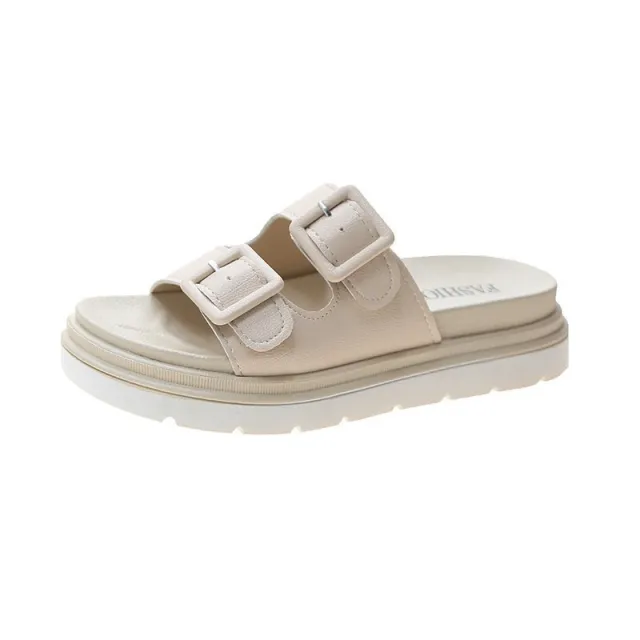 Platform Slippers Sandals Women Buckle Slippers Thick Sole Sandals Women Shoes Summer Leisure Hollow Open Toe Slides White - Shop at LoveMi