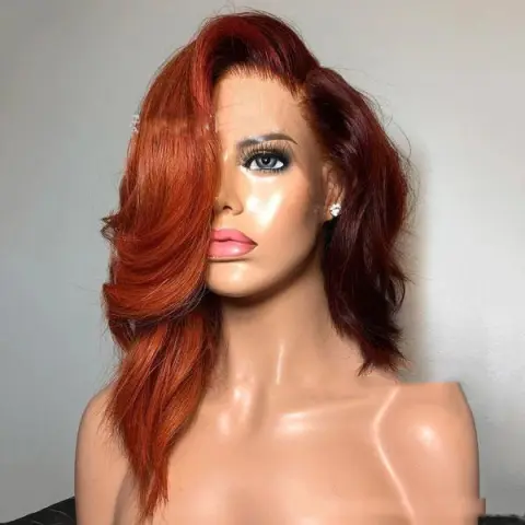 Ladies Short Wavy Brown Synthetic Wig with Long Side