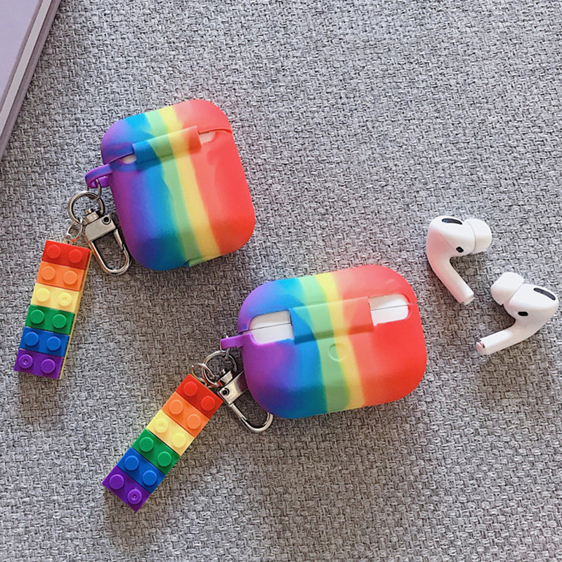 Совместим с Apple, Совместим с Apple, Rainbow Применимо к Airpods2 Защитный чехол-подвеска Pro3 Беспроводная Bluetooth-совместимая гарнитура Soft Shell Personality