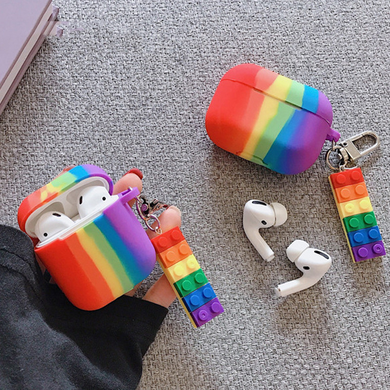 Совместим с Apple, Совместим с Apple, Rainbow Применимо к Airpods2 Защитный чехол-подвеска Pro3 Беспроводная Bluetooth-совместимая гарнитура Soft Shell Personality