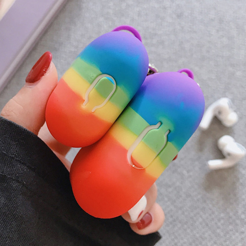 Совместим с Apple, Совместим с Apple, Rainbow Применимо к Airpods2 Защитный чехол-подвеска Pro3 Беспроводная Bluetooth-совместимая гарнитура Soft Shell Personality