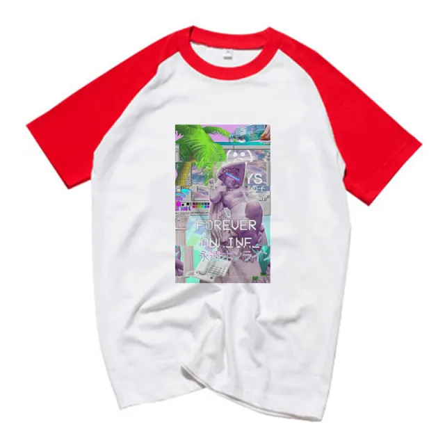 Vaporwave Spring Round Neck Slim Slim Short Sleeved T Shirt Top - Shop at LoveMi