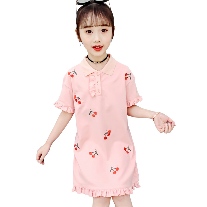 Girls' Short-Sleeved T-Shirt New Summer Children's Big Children's Gas Shirt Pullover Knitted Cotton Sweater Dress