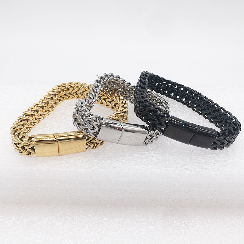 Stainless Steel Braided Double Row Positive And Negative Keel Magnet Buckle Bracelet