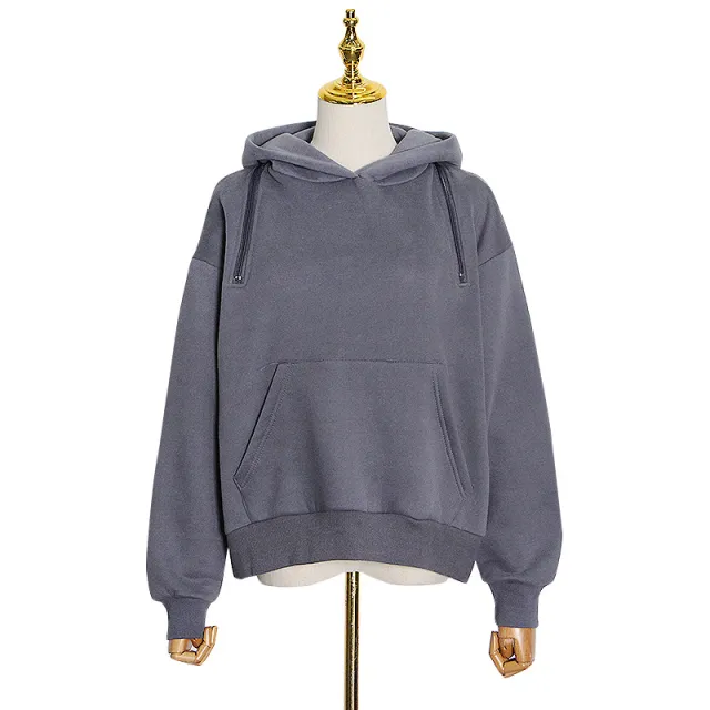Women's Zipper Hooded Solid Color Loose Sweater Grey - Shop at LoveMi
