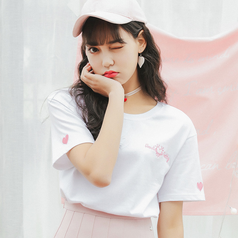 Summer Small Girl Fresh And Loose Short-Sleeved Student T-Shirt With Plaid Pleated Short Skirt Top