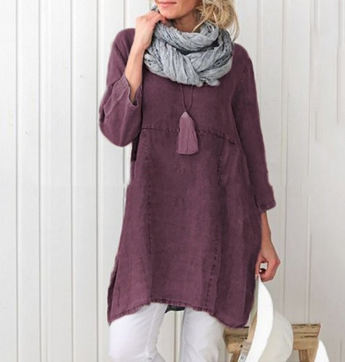 Women's Cotton And Linen Sleeve Pocket Plus Size Blouse