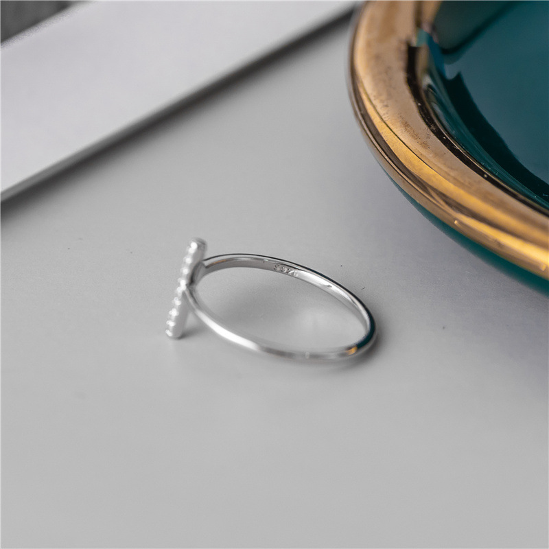 S925 Sterling Silver Diamond T-Shaped Open Ring Female Polka Dot Simple Personality Index Finger Ring