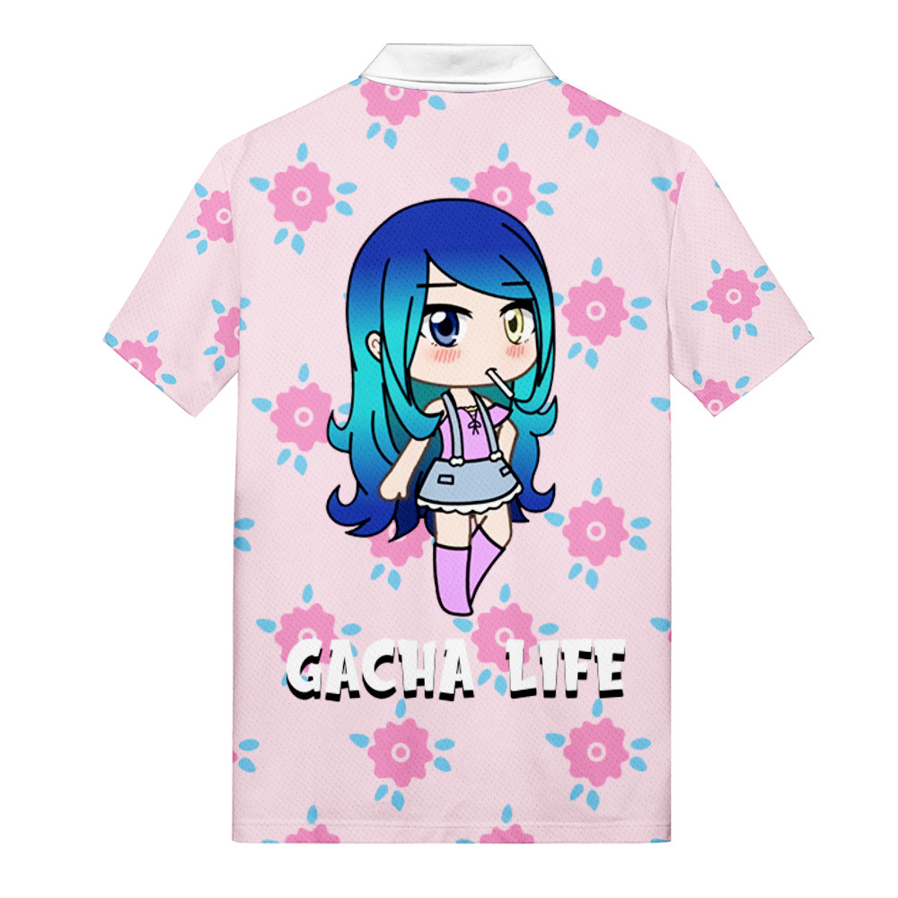 New Gacha Life Lapel Short-sleeved Casual Loose Large Size Sports Lapel Shirt