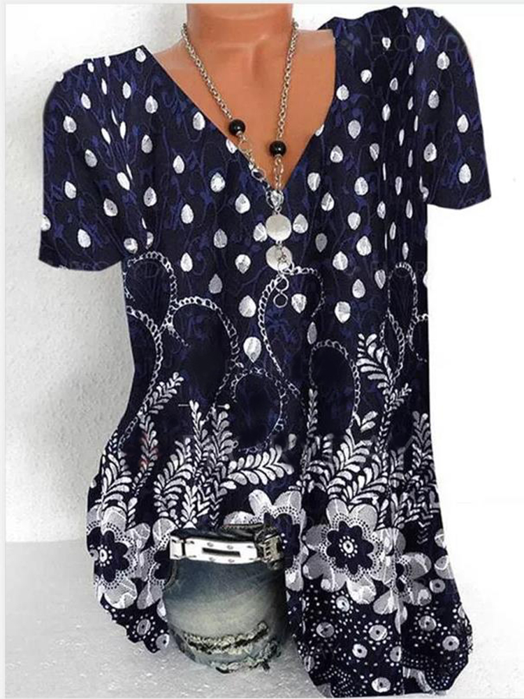 V-neck Loose Casual Short-sleeved Shirt