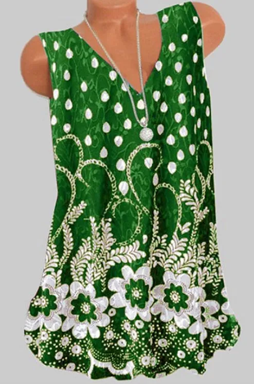 New Style Plus Size Sleeveless Vest Ladies T shirt Green - Shop at LoveMi