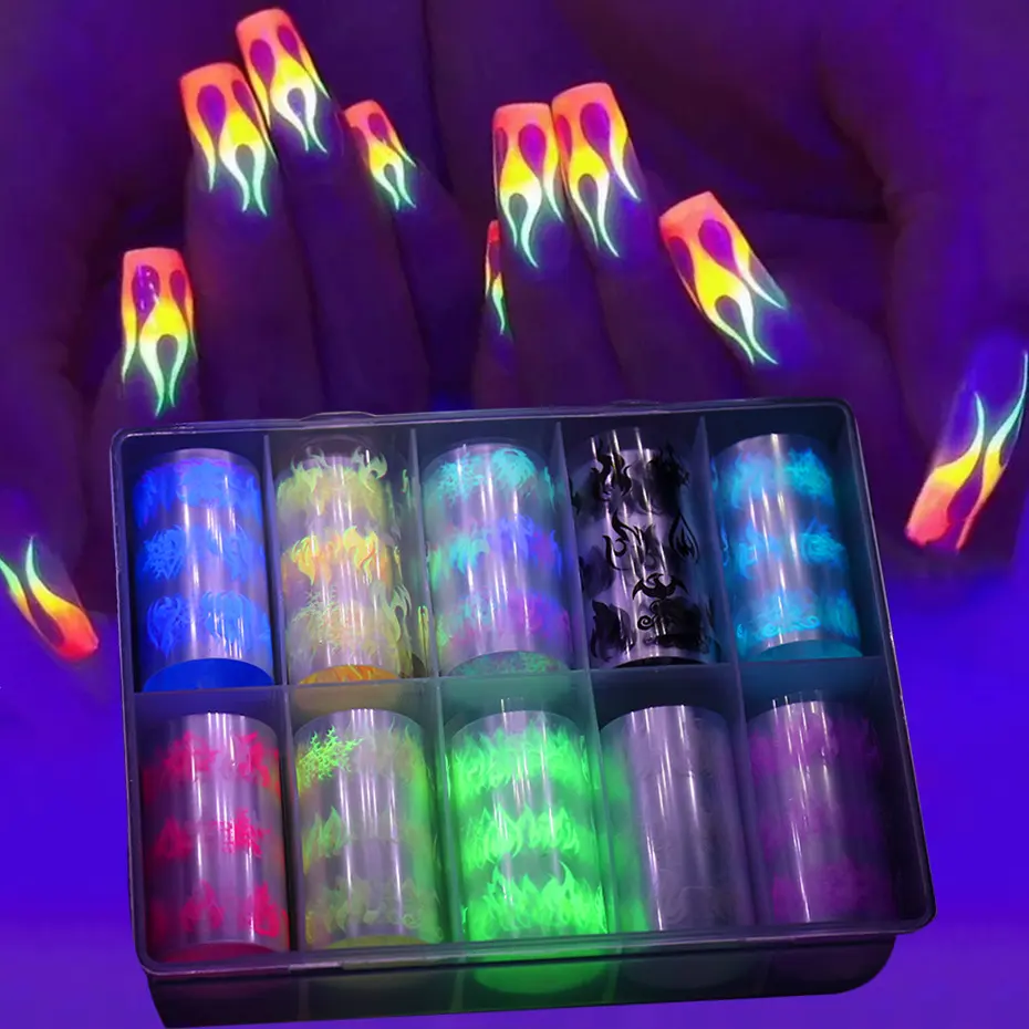 New Nail Art Flame Star Sticker Color Fluorescent Boxed