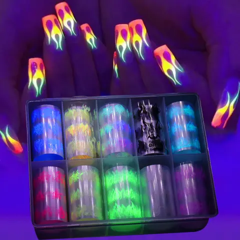 New Nail Art Flame Star Sticker Color Fluorescent Boxed