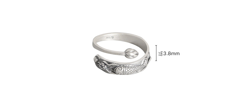 Personality Temperament Chinese Style Lotus Carp S925 Silver Ring Ethnic Style Carved Hand Ornaments Men And Women Open Ring