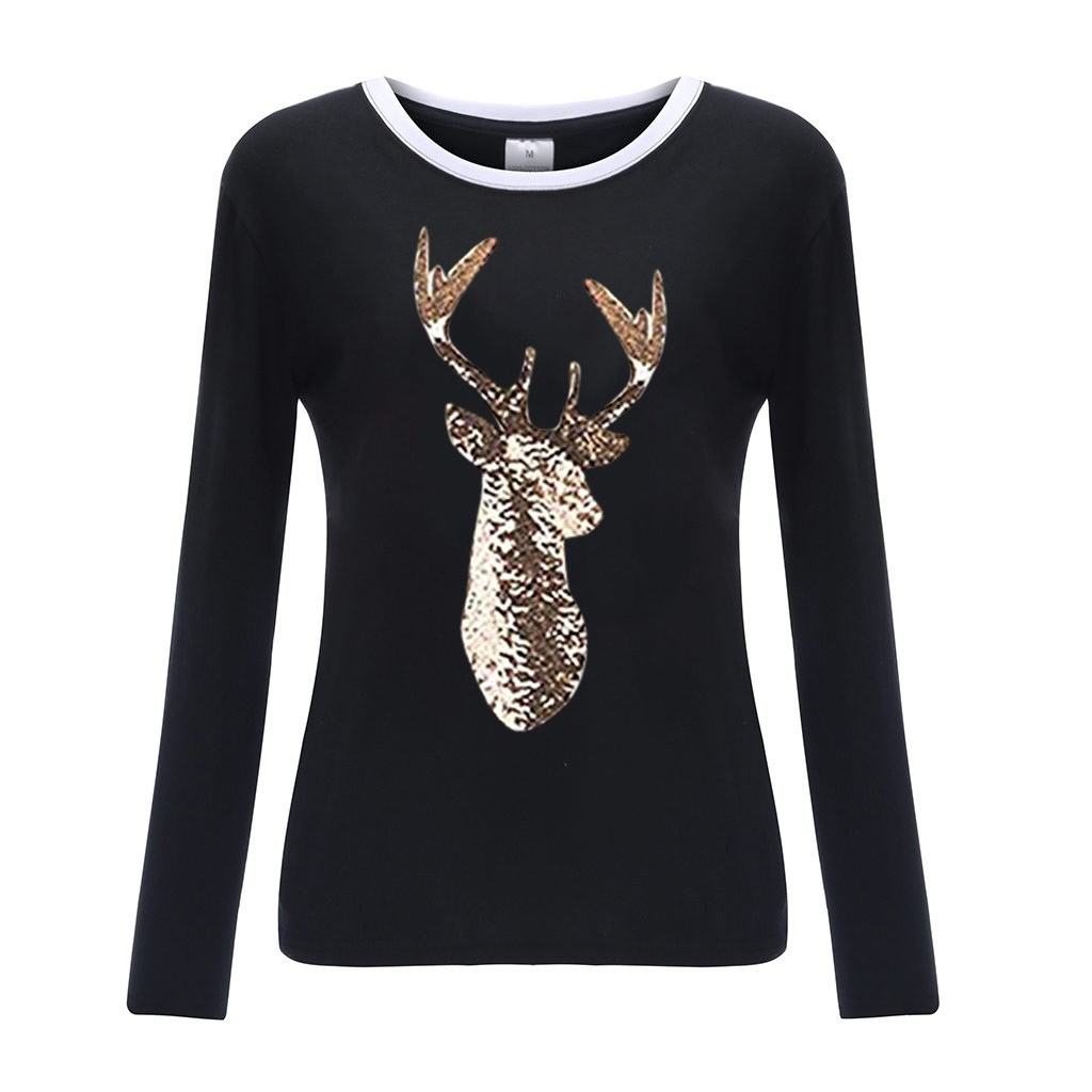 Title 2, Christmas Deer Head Print Mid-Length T-Shirt