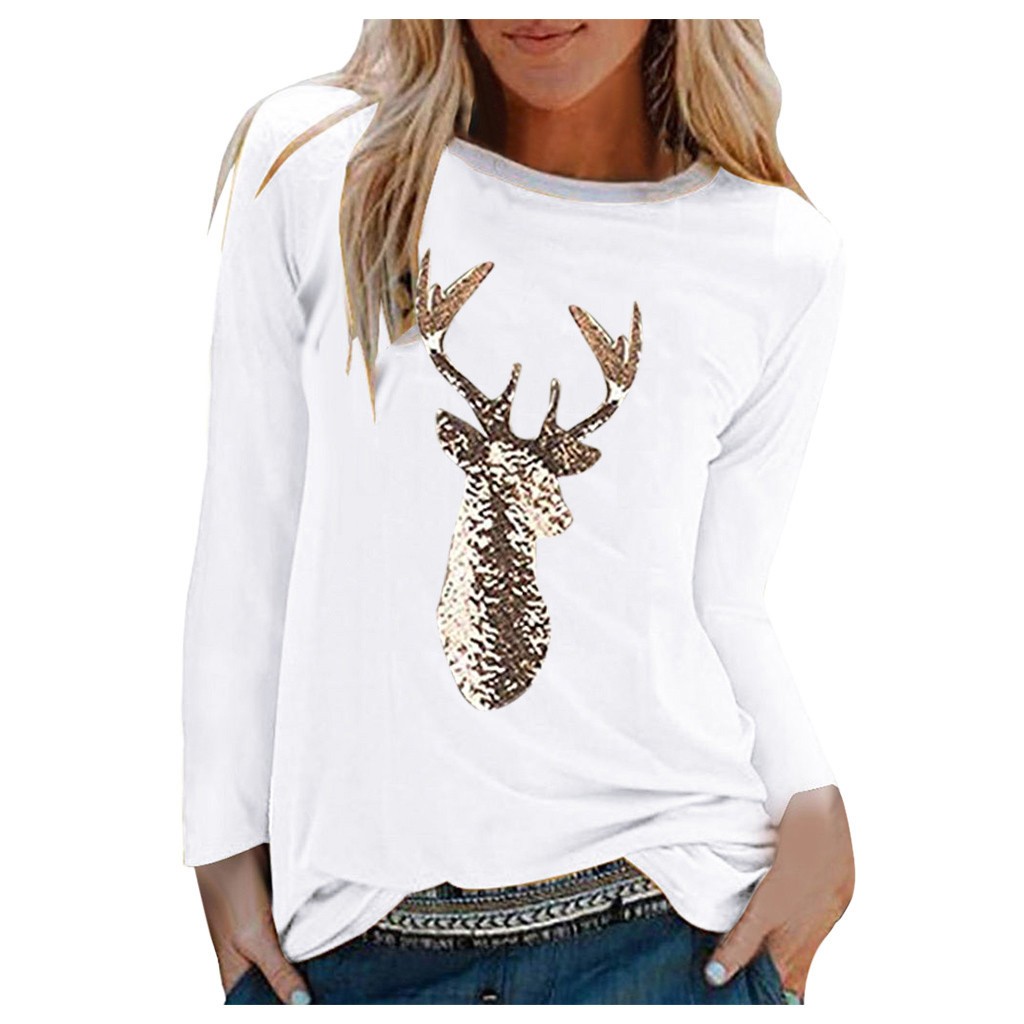 Title 4, Christmas Deer Head Print Mid-Length T-Shirt