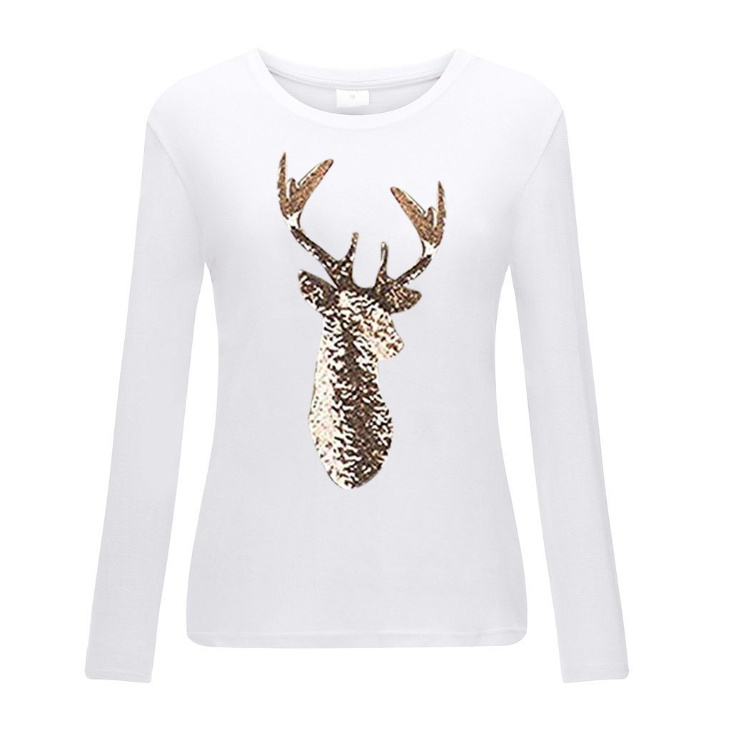 Title 3, Christmas Deer Head Print Mid-Length T-Shirt